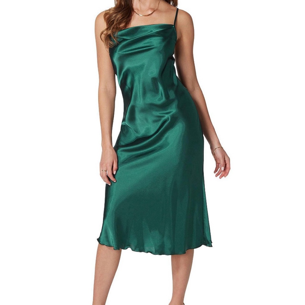Bebe Green Satin Chemise with Cowl Neckline